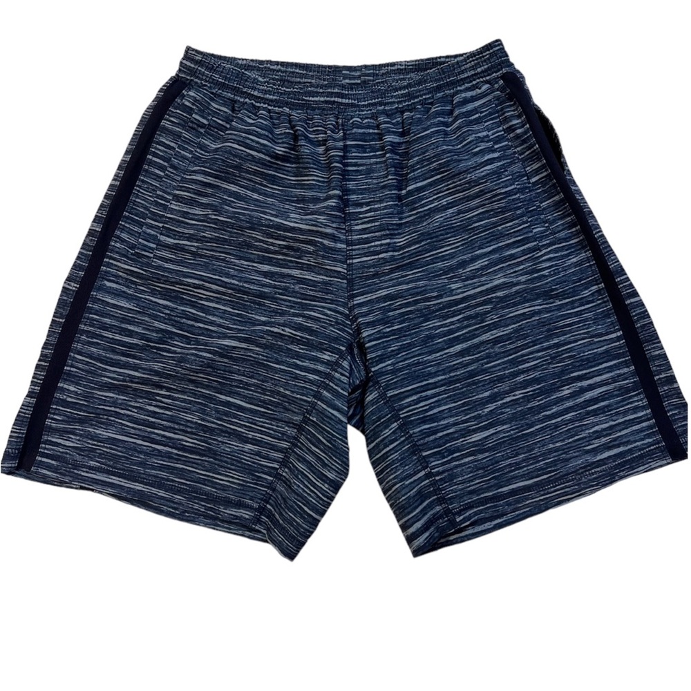 WODLIFE men’s lined athletic workout shorts - blue and black design - Large